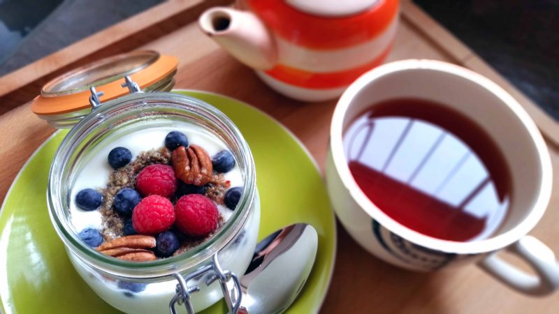 Homemade yoghurt with seeds and berries