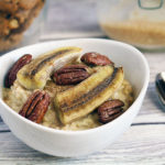 almond butter porridge with roasted bananas