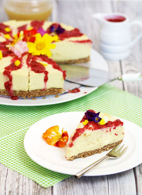 Mango & Coconut Cheesecake With Raspberry Sauce