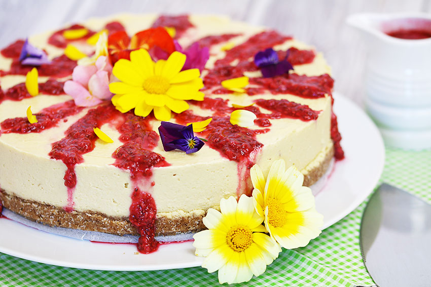 Mango & Coconut Cheesecake With Raspberry Sauce