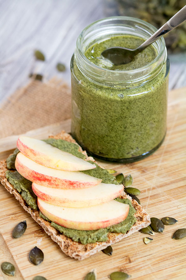 raw pumpkin seed butter with crisp bread