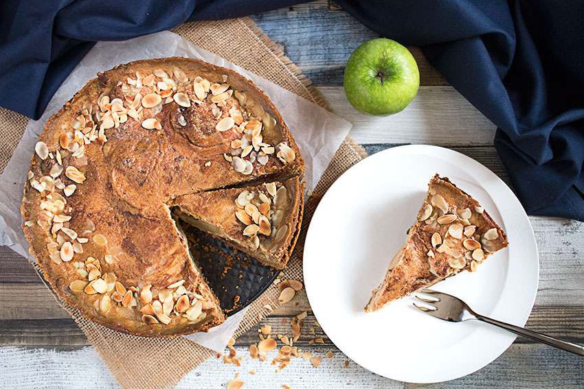 apple cake and slice on plate