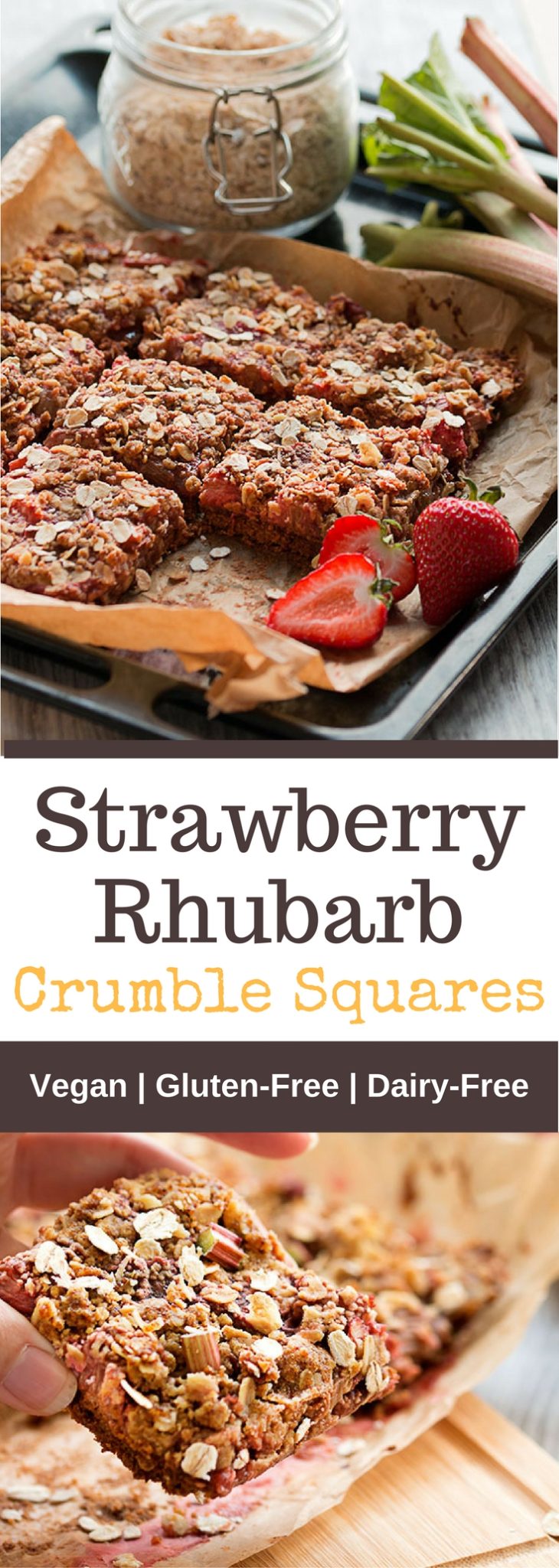 Strawberry Rhubarb Crumble Squares (GF)(V) - The Healthy Tart