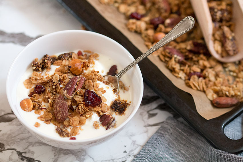 healthy granola in breakfast bowl