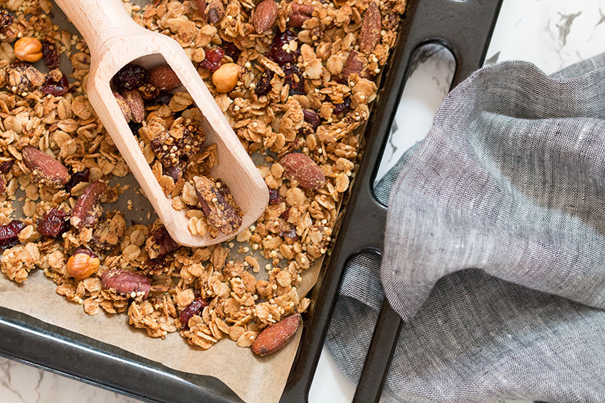 healthy granola on tray