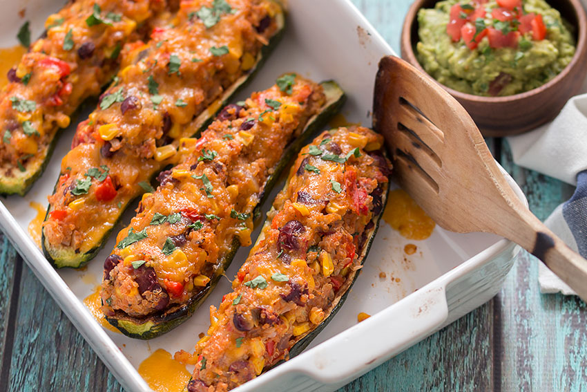 Grilled Zucchini Boats in a tray