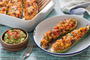 Grilled Zucchini Boats on a plate