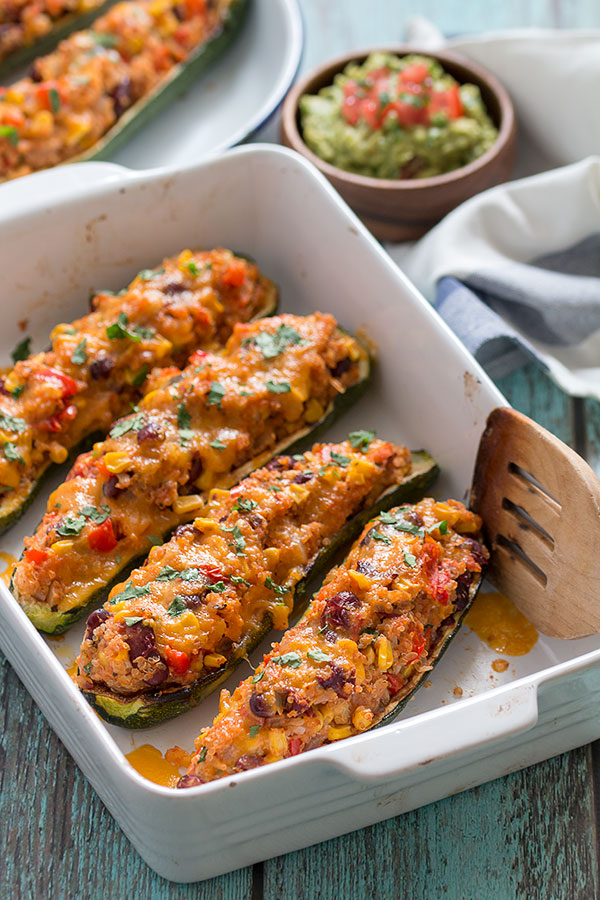 Grilled Zucchini Boats in a tray