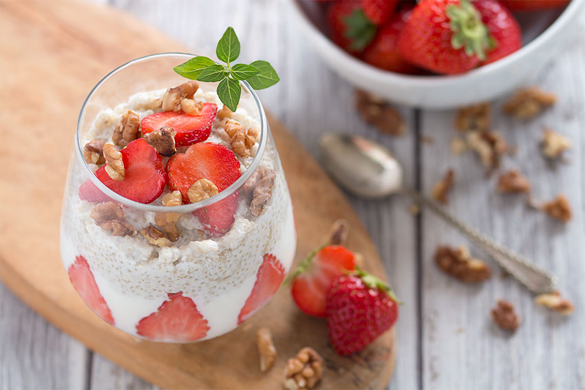 Quinoa and strawberry parfait protein foods forbreakfast
