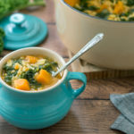 Vegan Kale and Pumpkin soup with Orzo with spoon