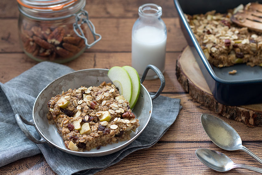 Baked Protein Oatmeal with spoons