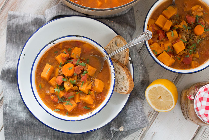 Moroccan-Spiced Sweet Potato And Lentil Soup
