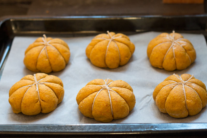 Tied Pumpkin Bread Rolls