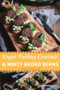 Clonakilty Veggie Pudding Crostinis with minty broad beans